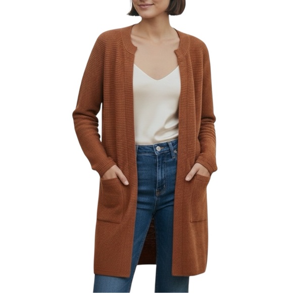 Anthropologie Sioni Wool Blend Ribbed Cardigan Burnt Orange - Picture 9 of 9